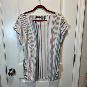 CURE Multicolor Striped Boat Neck Tunic Top 3XL Short Sleeve Grommet Detail